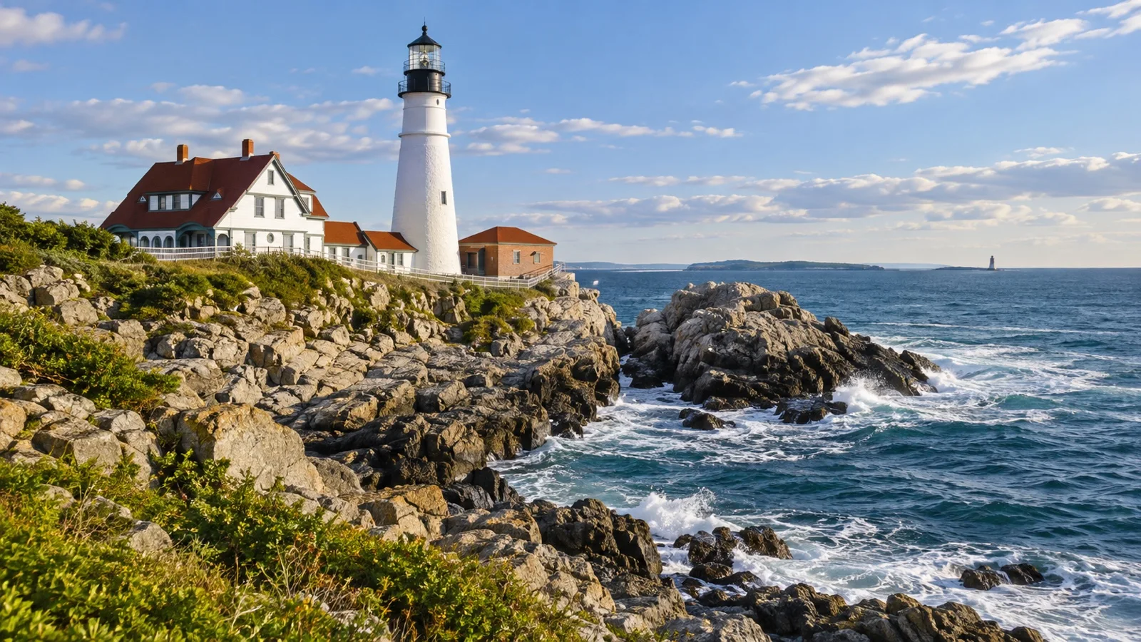 Portland Head Light above the rocky coast at Cape Elizabeth, Maine