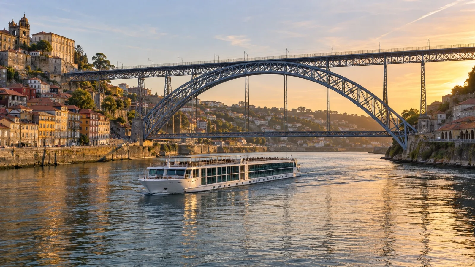 Douro cruise passing Porto Dom Luís I Bridge