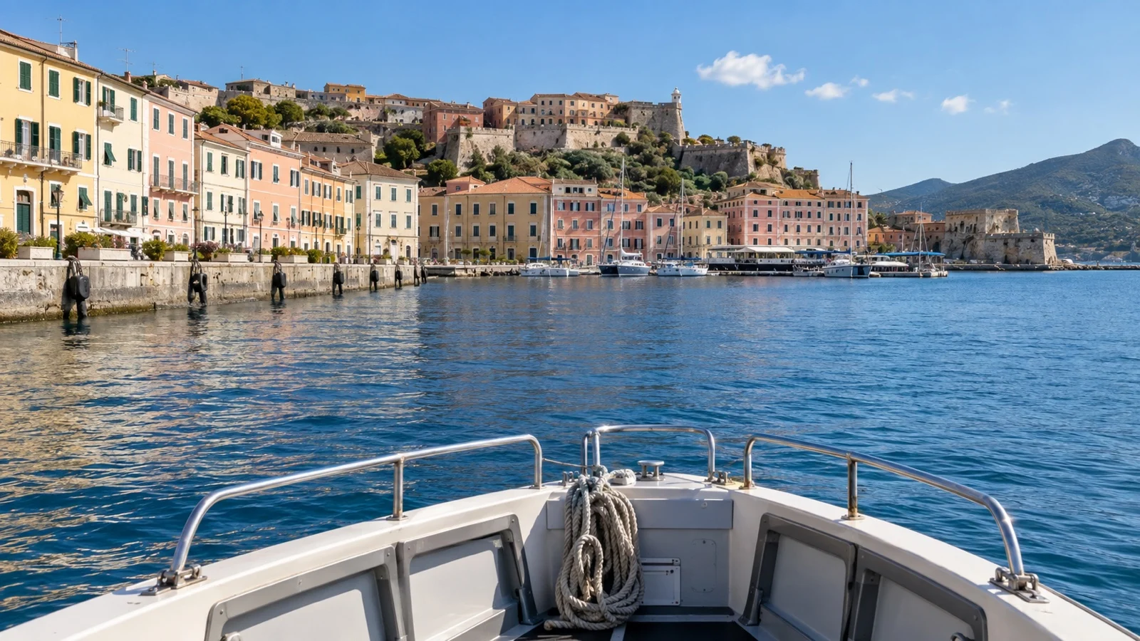 Tender boat arriving at Portoferraio Calata Italia