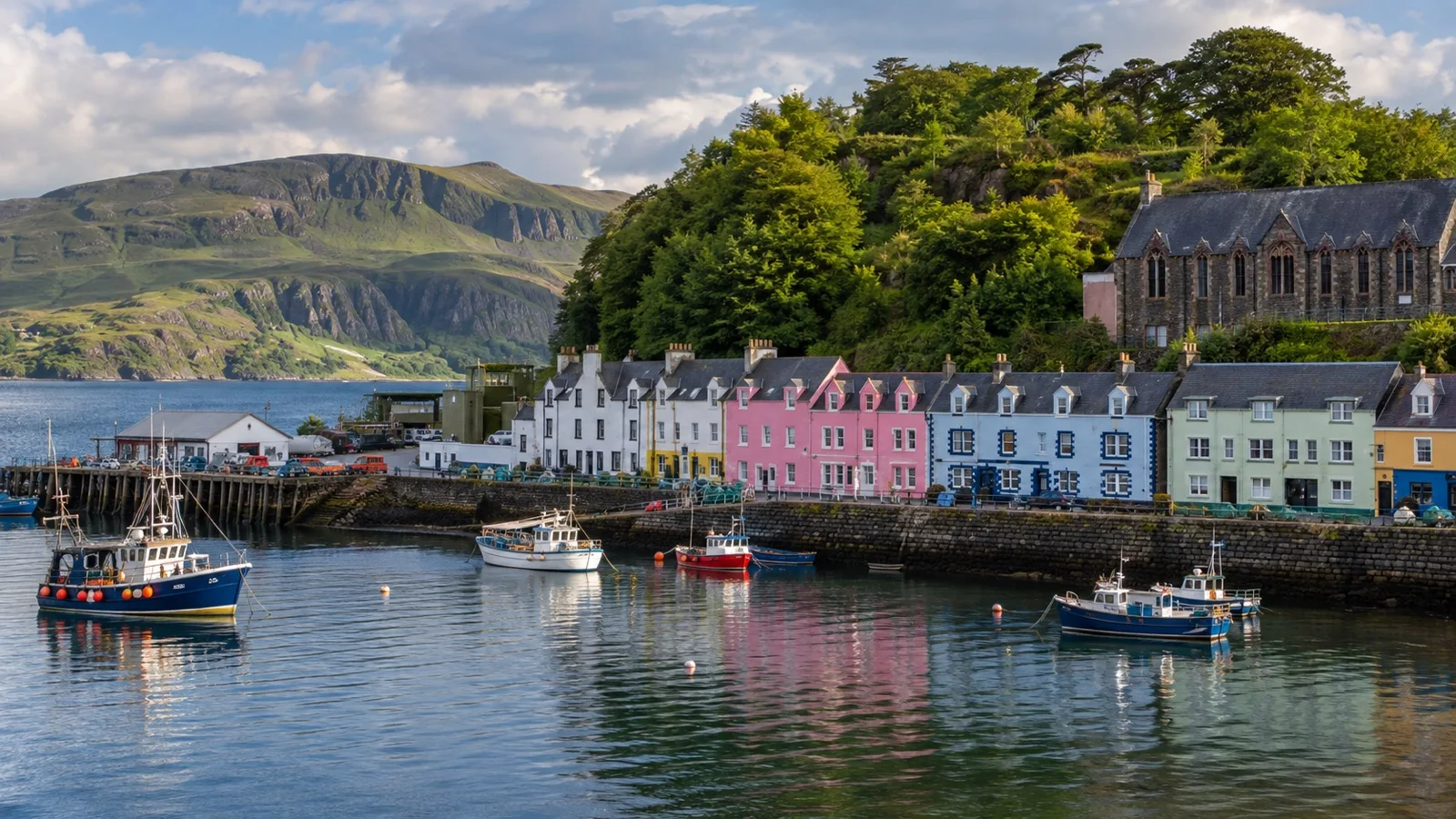 Portree harbor and colorful houses on Isle of Skye