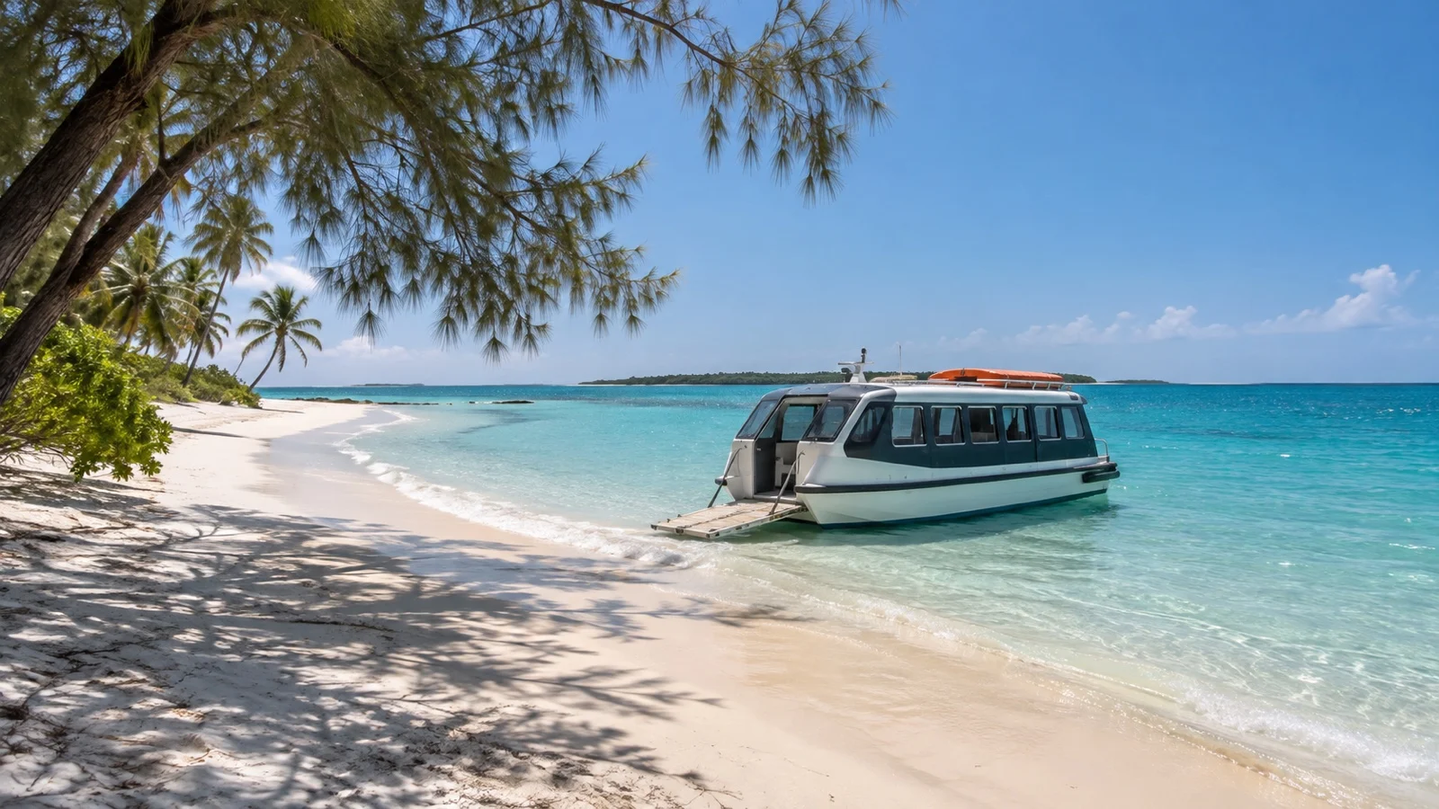 Empty tender boat at the sandy landing on Portuguese Island, Mozambique