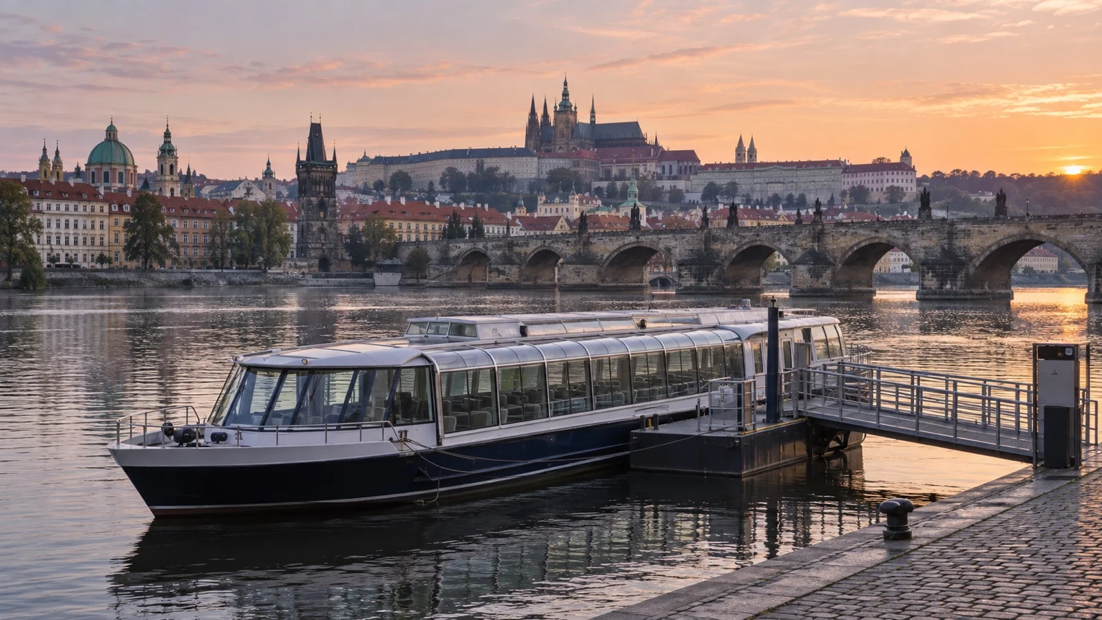 Prague river-cruise mooring on the Vltava
