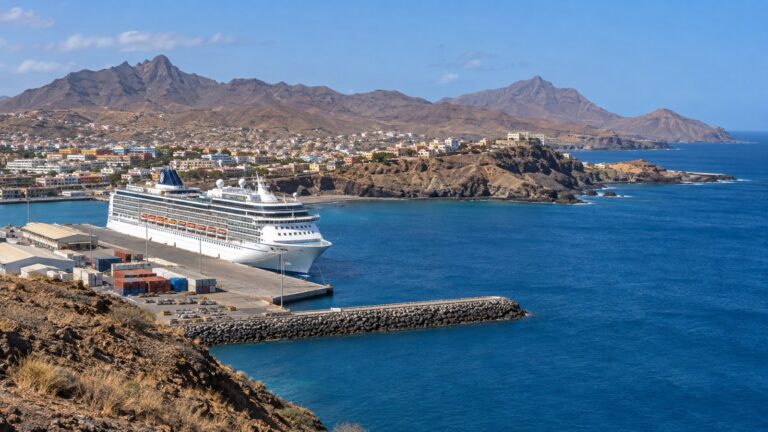 Cruise ship at Praia port on Santiago, Cape Verde