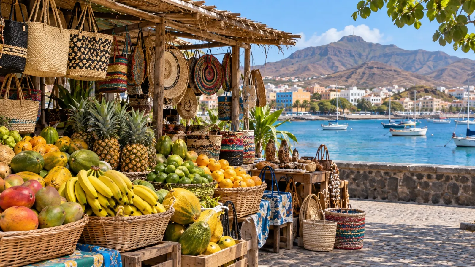 Colorful market stall in Praia, Cape Verde
