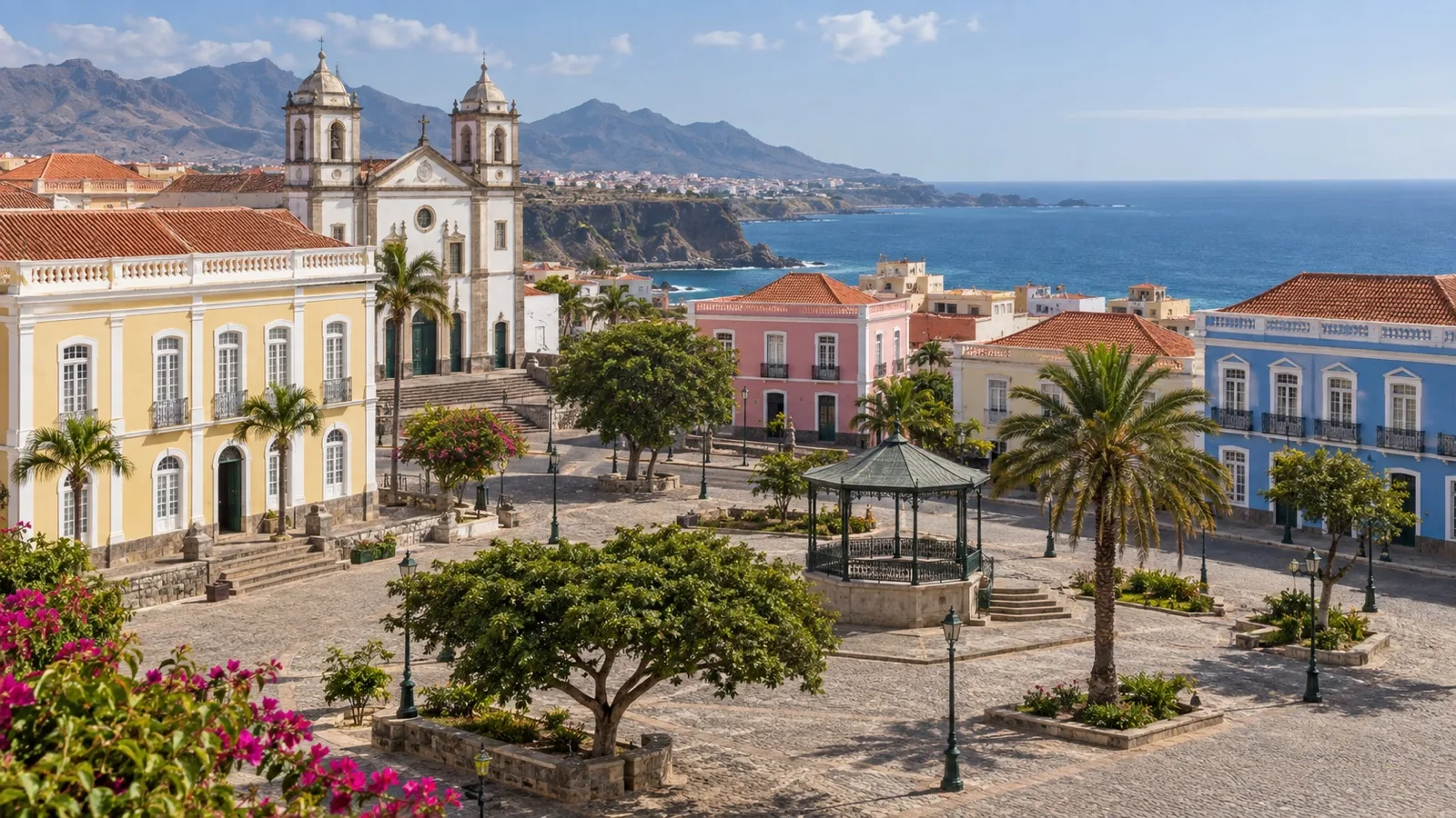 Historic buildings on the Plateau in Praia, Cape Verde