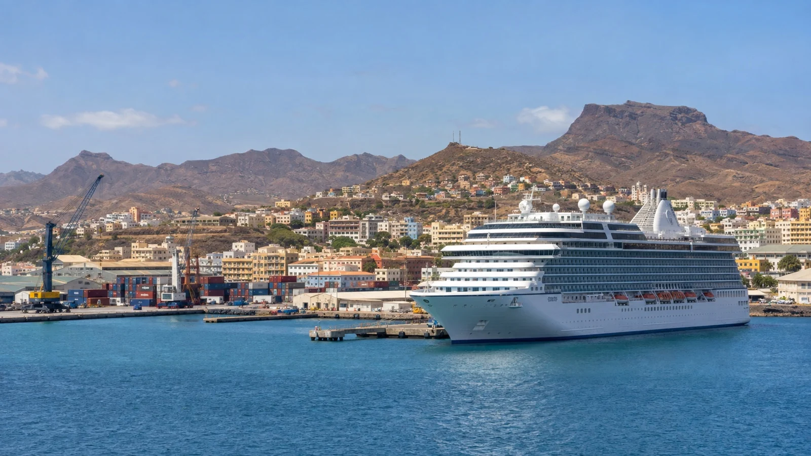 Cruise ship at Praia harbor on Santiago island, Cape Verde