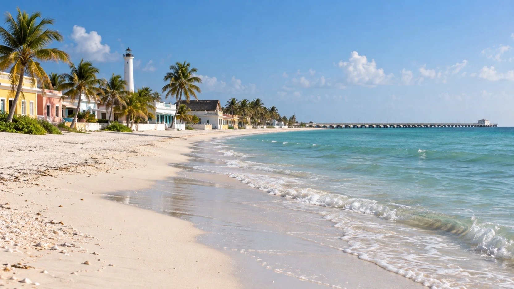 Pale sand and calm Gulf water on Progreso beach