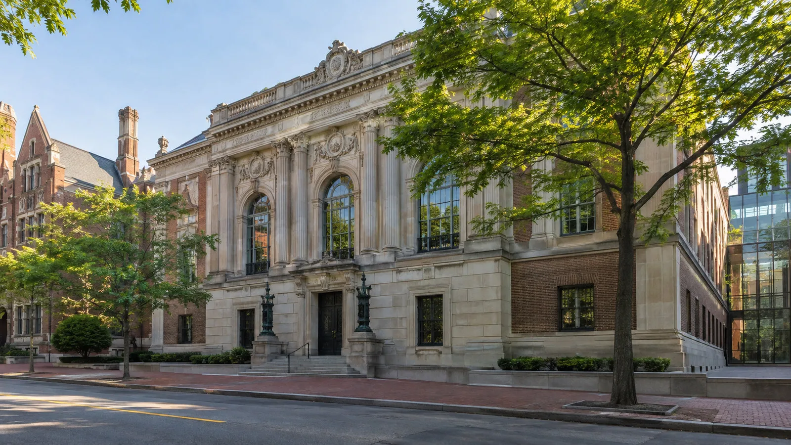 RISD Museum Providence Rhode Island historic art museum exterior along city street, no people or readable signs