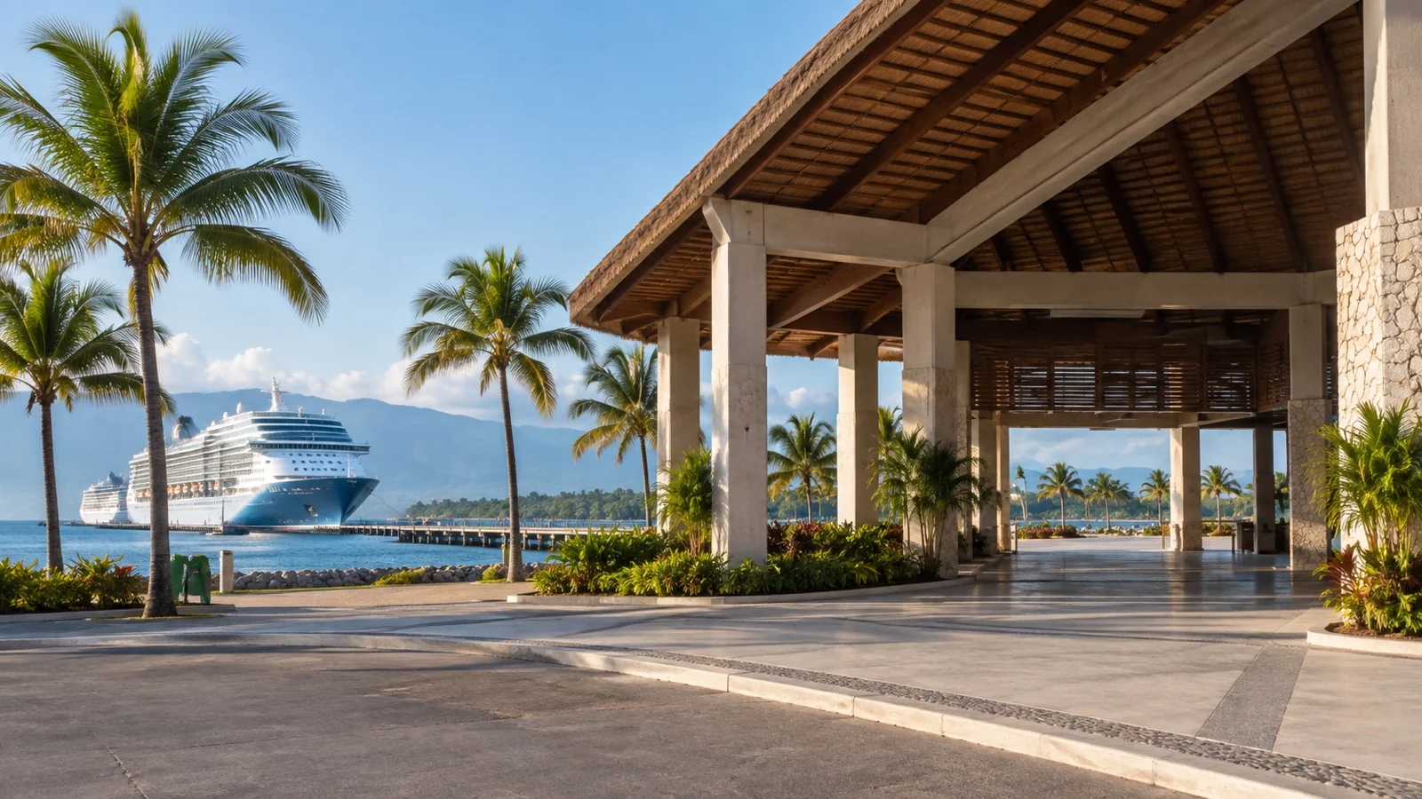 Shaded terminal building at Puerto Chiapas