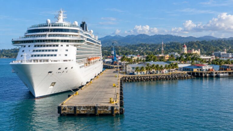 Cruise ship at Puerto Limón’s Hernán Garrón pier on the Caribbean coast