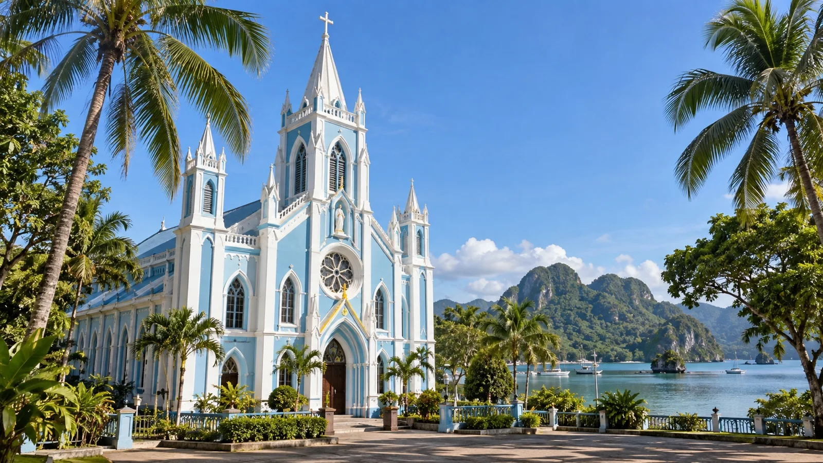 Blue-and-white Immaculate Conception Cathedral in Puerto Princesa