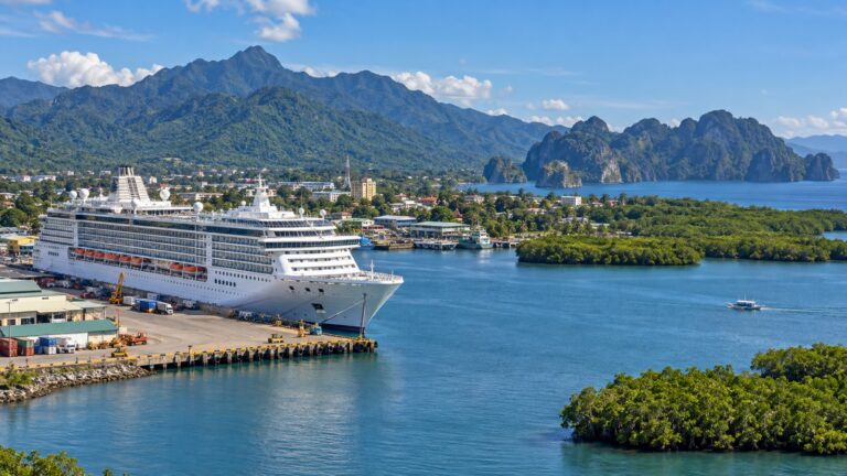 Cruise ship at Puerto Princesa working port in Palawan