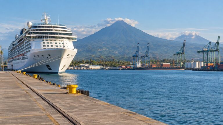 Cruise ship at Puerto Quetzal’s working Pacific harbor