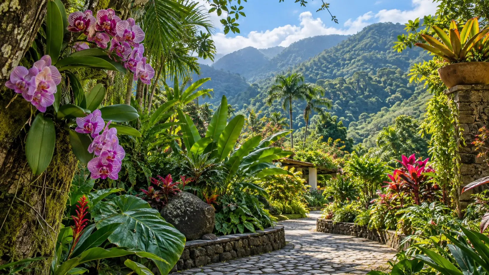 A lush tropical path through Vallarta Botanical Gardens