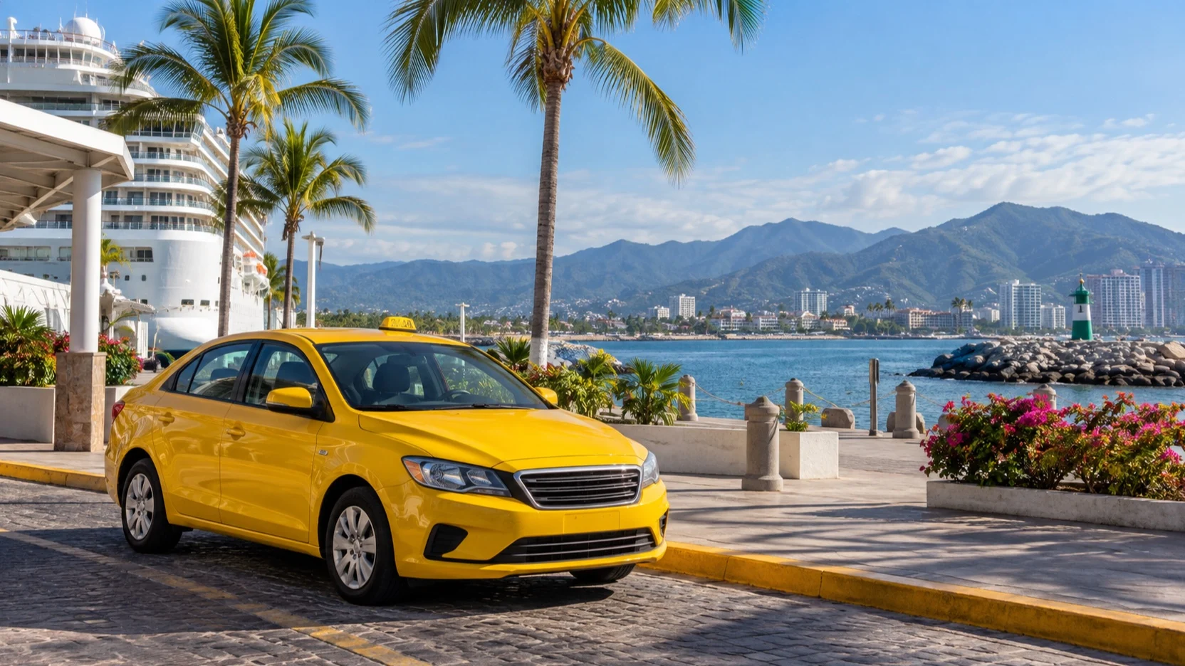 An empty taxi outside the Puerto Vallarta cruise terminal