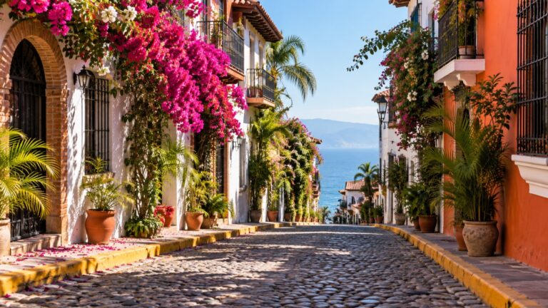 A quiet cobblestone street in Puerto Vallarta's Zona Romántica