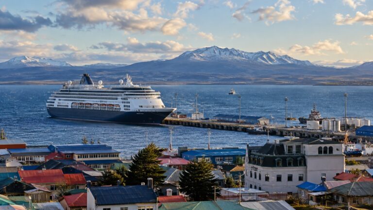 Cruise ship at Punta Arenas port on the Strait of Magellan