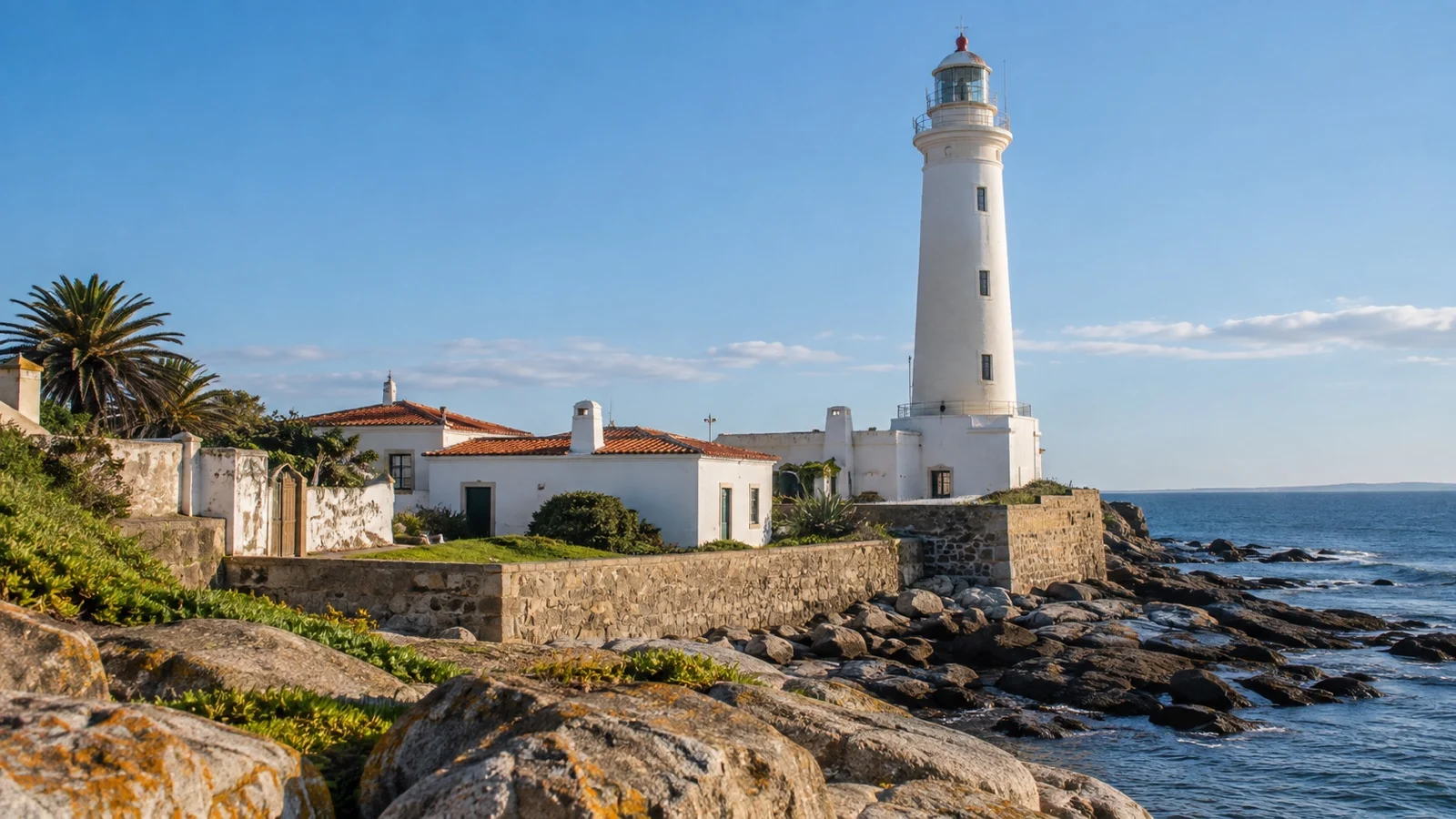 White lighthouse on the old peninsula of Punta del Este