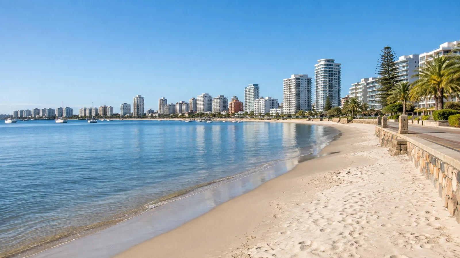 Empty Playa Mansa beside calm water in Punta del Este