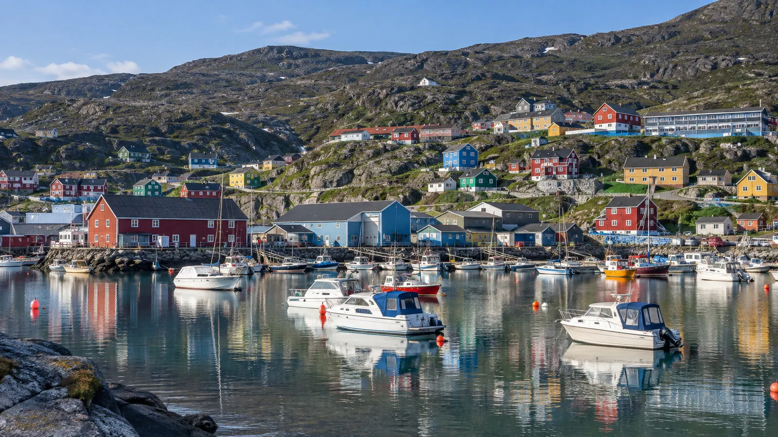 Colorful houses around Qaqortoq harbor