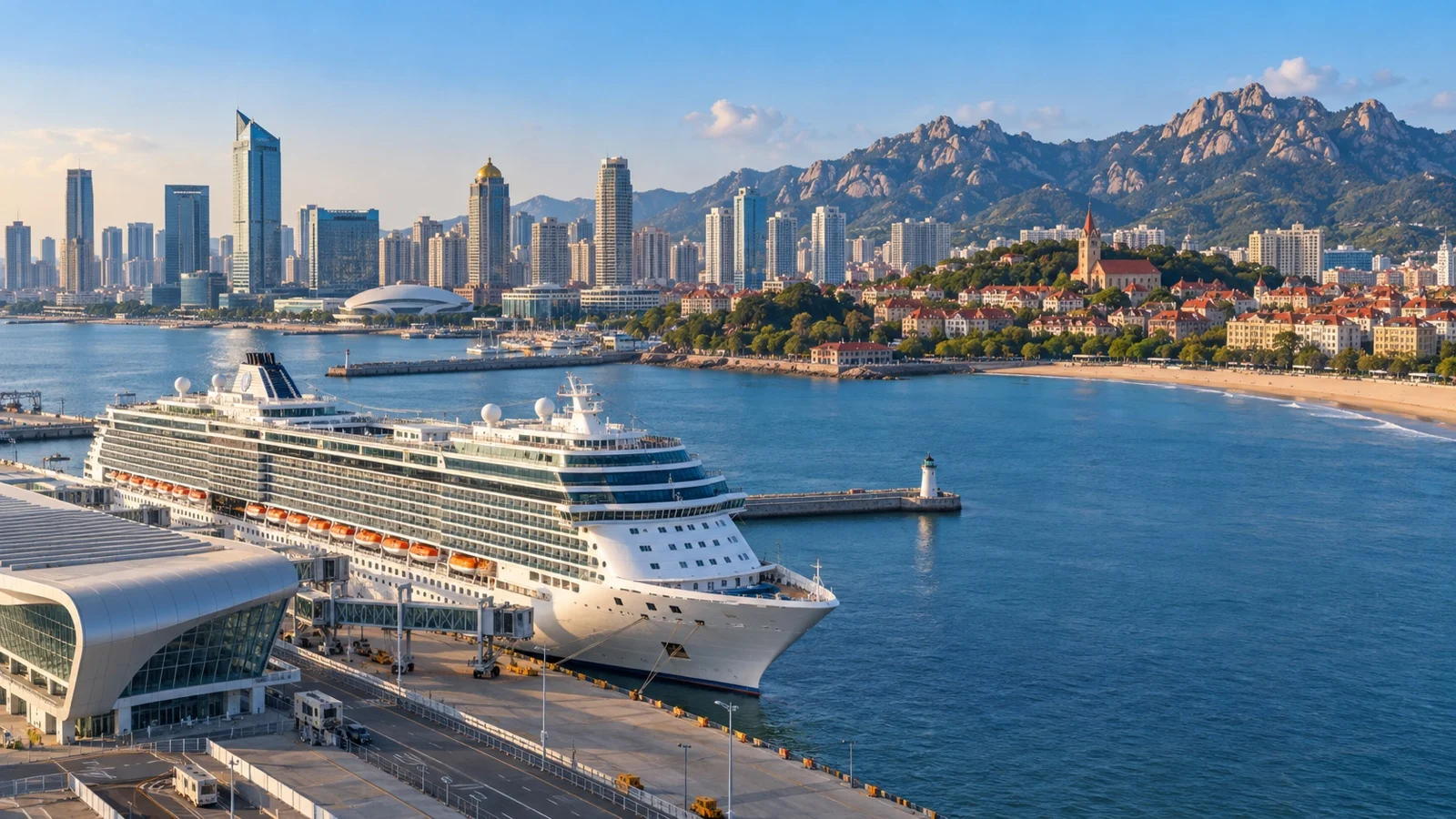 Cruise ship at Qingdao International Cruise Home Port