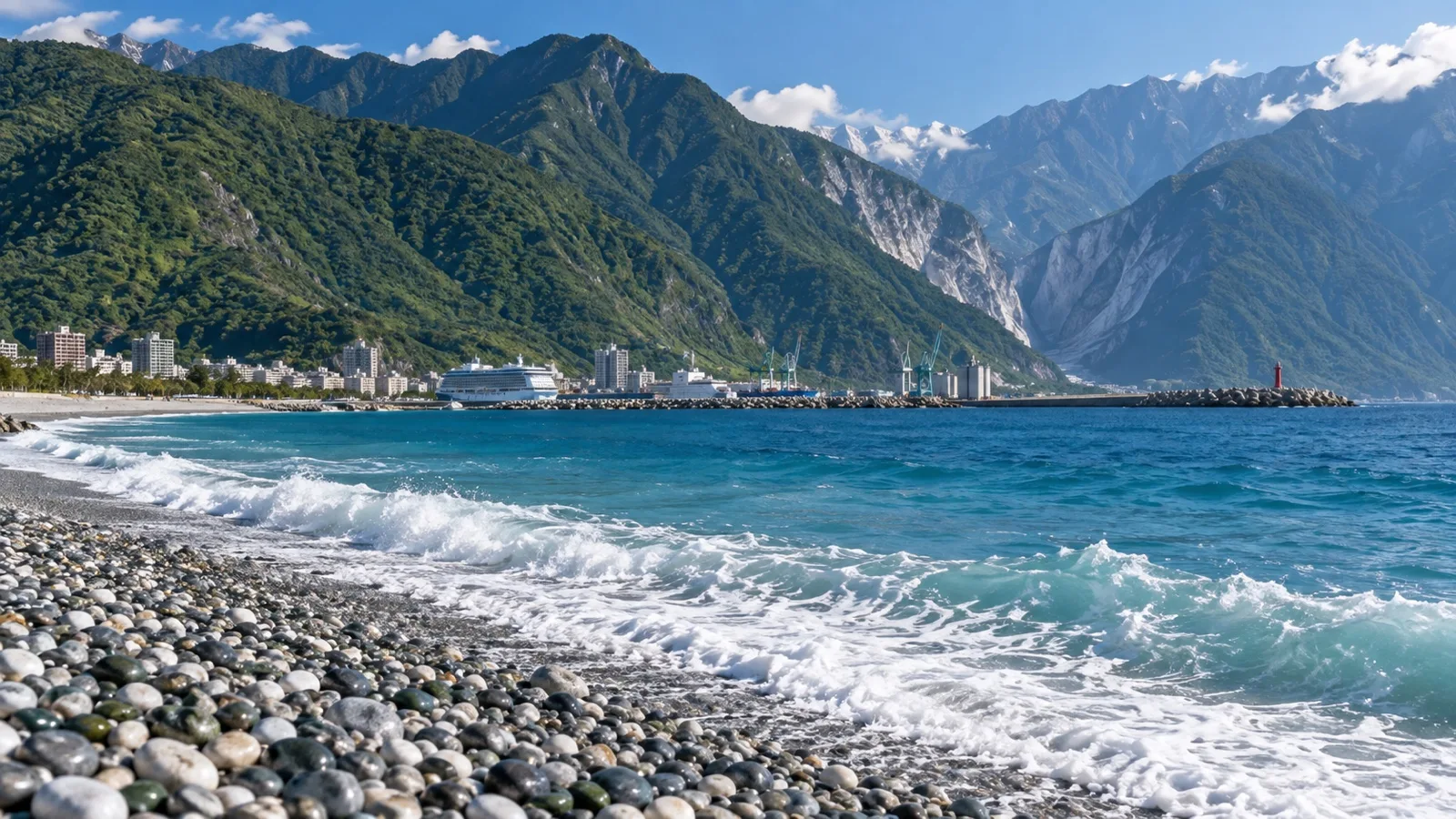 Pebble beach and Pacific surf at Qixingtan near Hualien