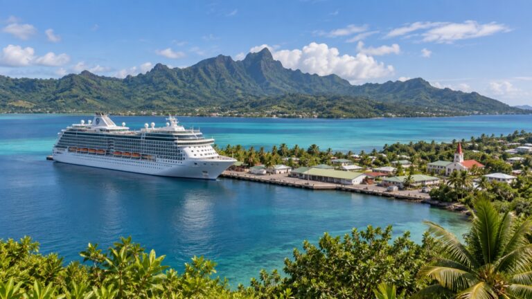 Cruise ship at Uturoa waterfront on Raiatea