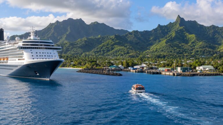 Cruise ship and tender outside Rarotonga’s Avatiu Port