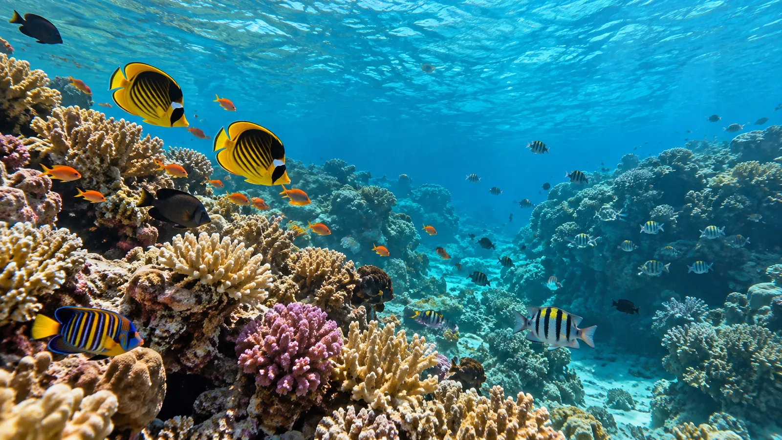 Colorful coral reef and tropical fish in the Red Sea at Ras Mohammed