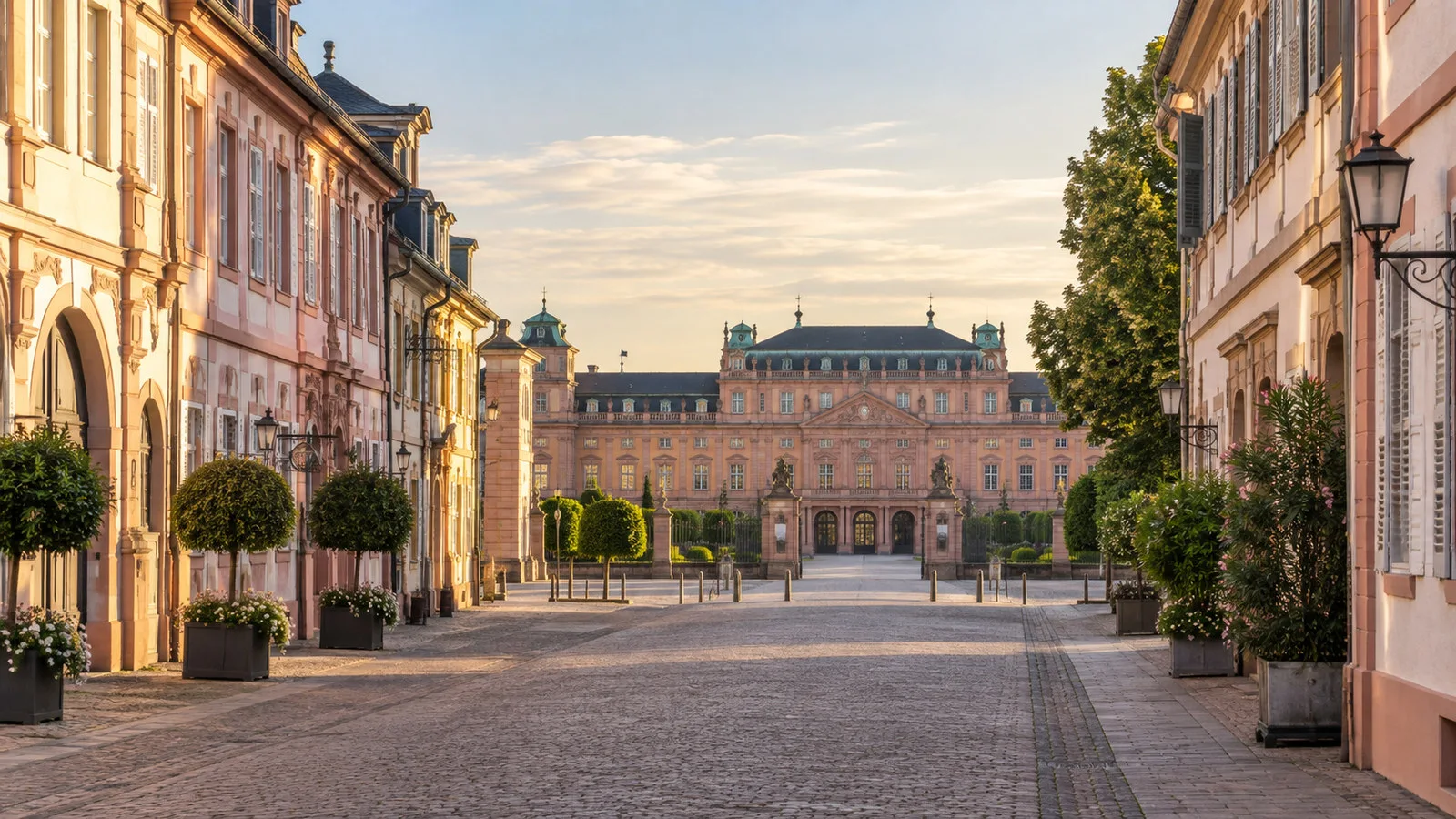 Historic center of Rastatt Germany with Baroque streets leading toward palace, no people