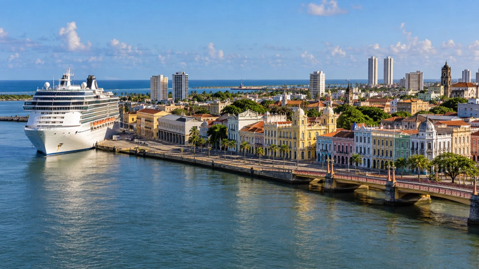 Cruise ship beside Recife Antigo’s waterfront