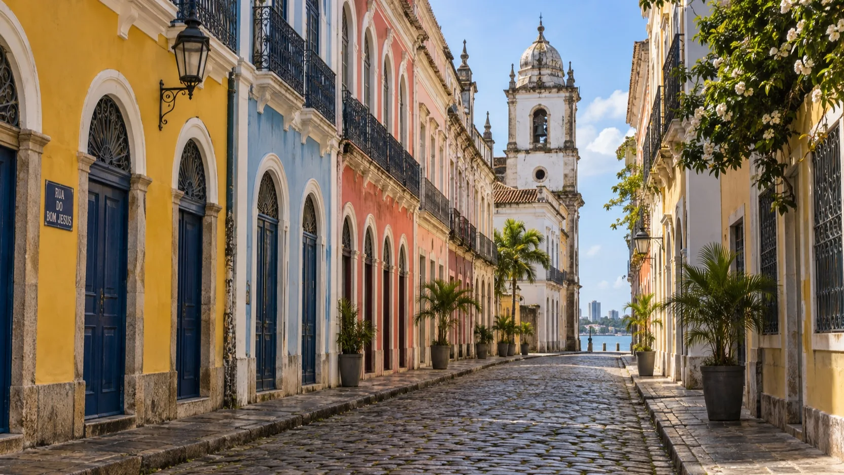 Colorful colonial facades along Rua do Bom Jesus in Recife