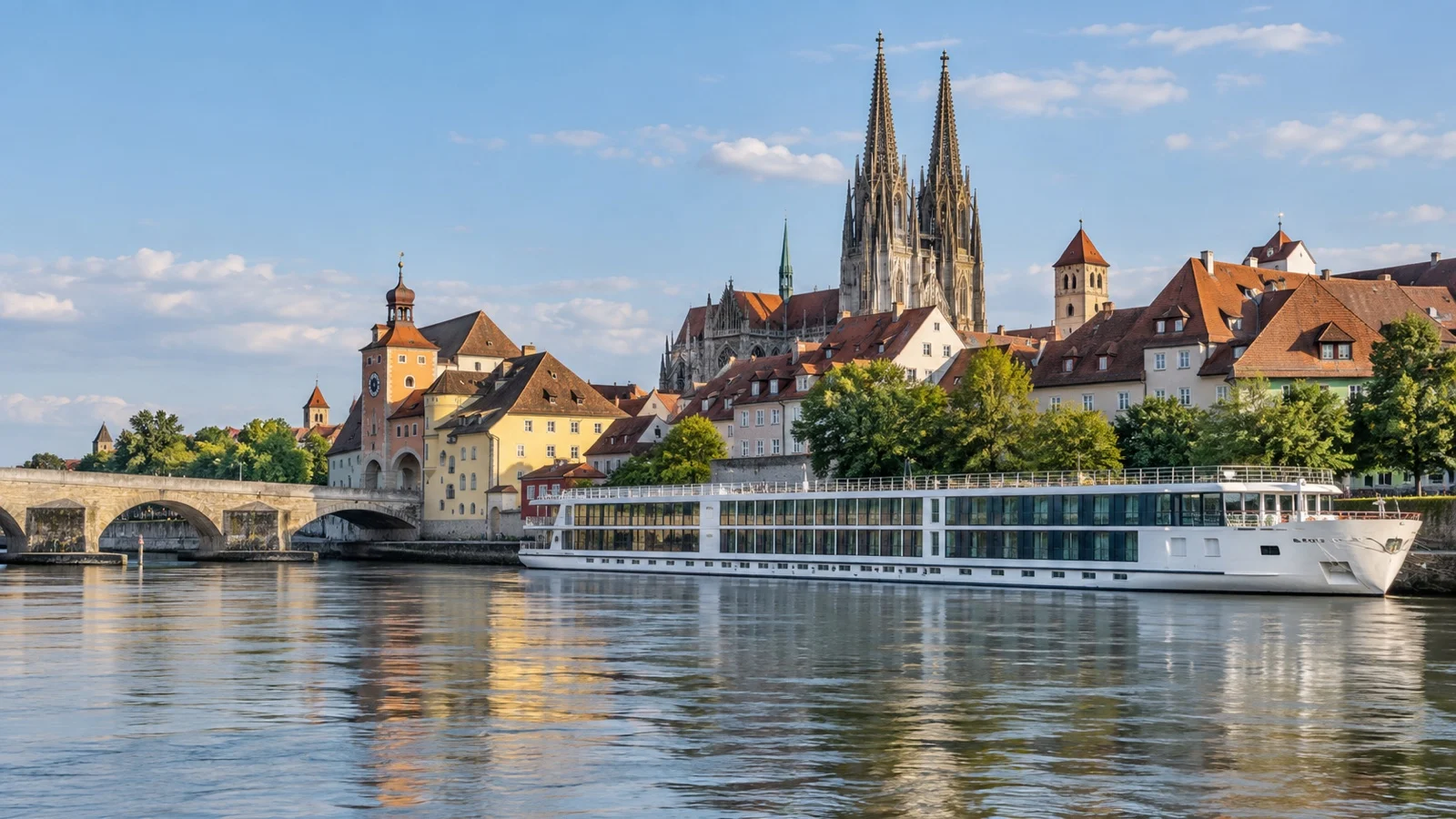 River cruise ship at Regensburg old town berth