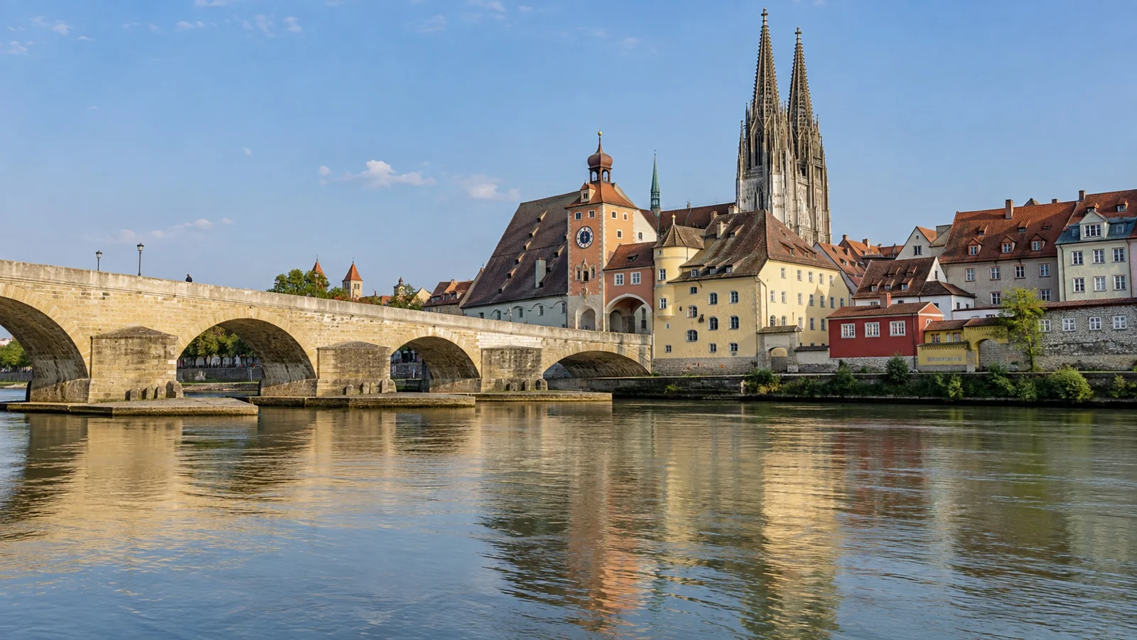 Medieval Stone Bridge over Danube in Regensburg