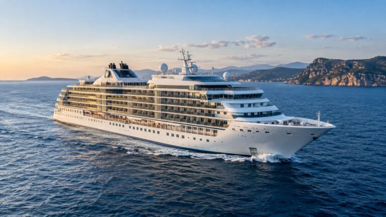 Residential cruise ship sailing at sea
