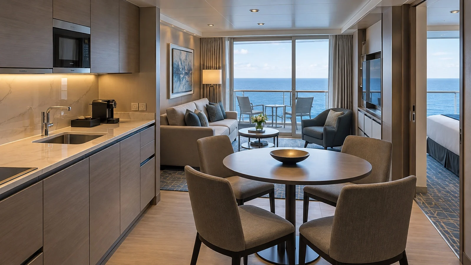 Apartment-style cabin on residential cruise ship