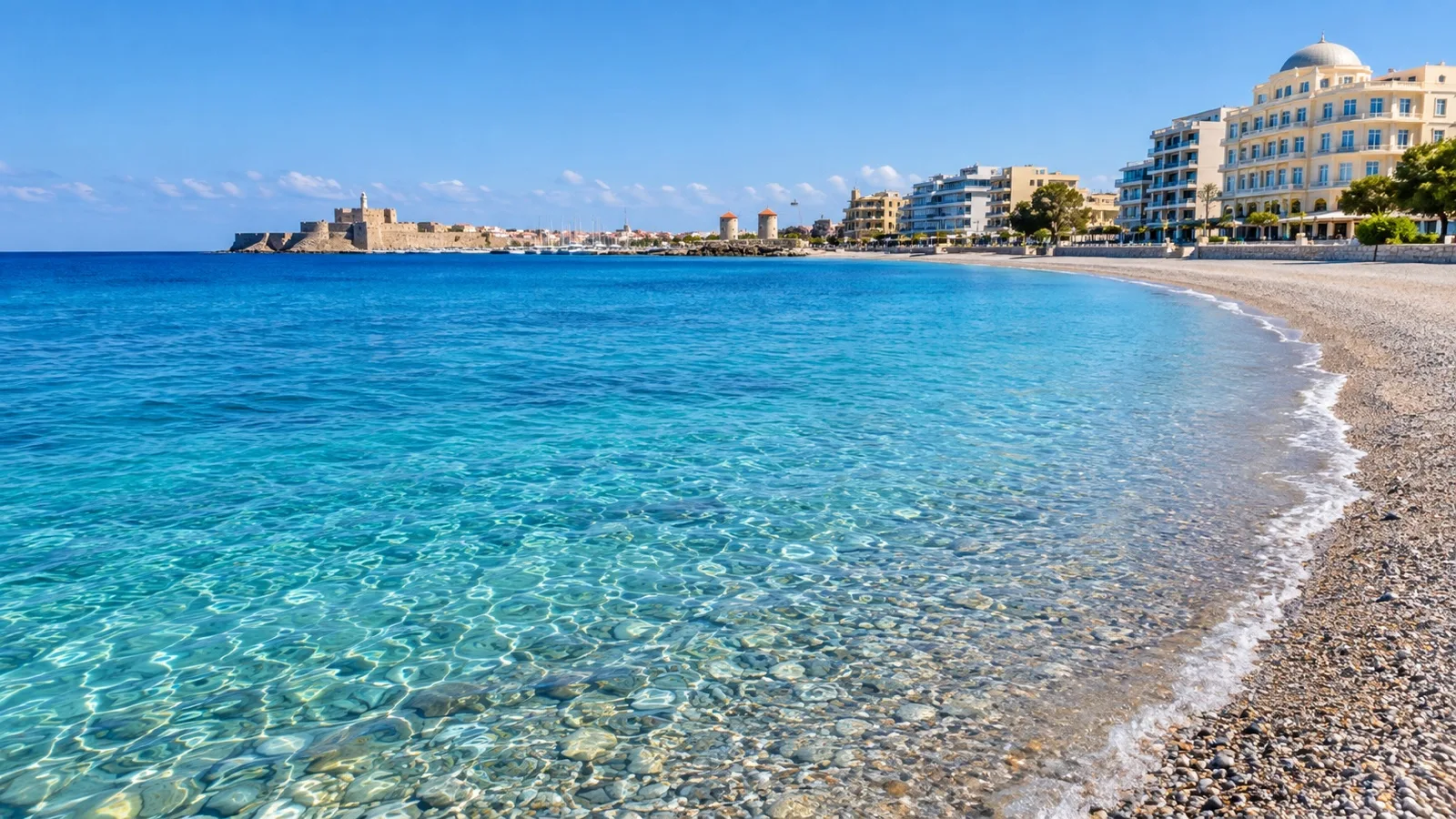 Elli Beach coastline near Rhodes hotel district