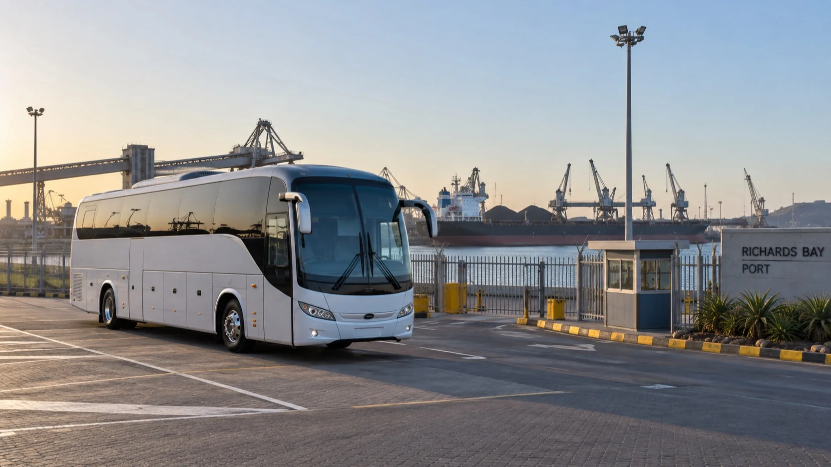 Tour coach at the Richards Bay port pickup area