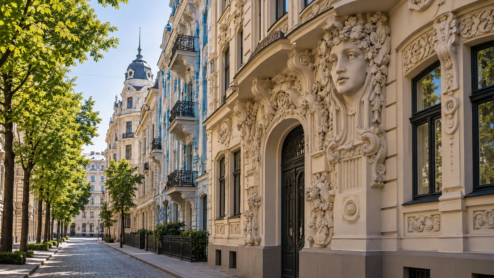 Decorative Art Nouveau building facades in Riga