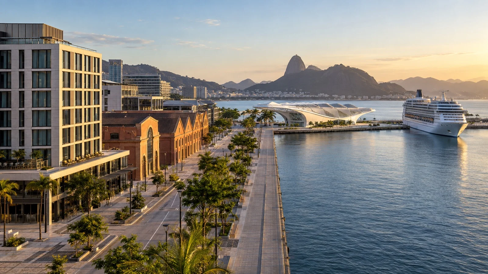 Porto Maravilha district of Rio near the cruise port with practical modern hotels and renovated waterfront streets