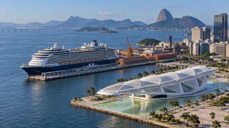 Cruise ship at Rio de Janeiro’s Píer Mauá near the Museum of Tomorrow