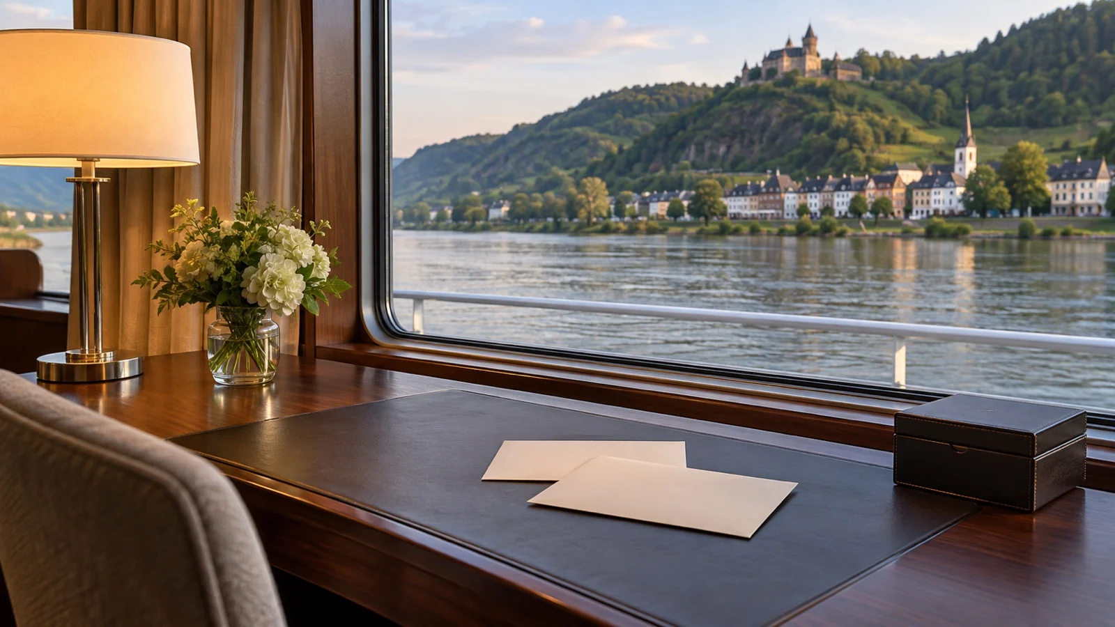 Blank envelopes on a river cruise ship desk