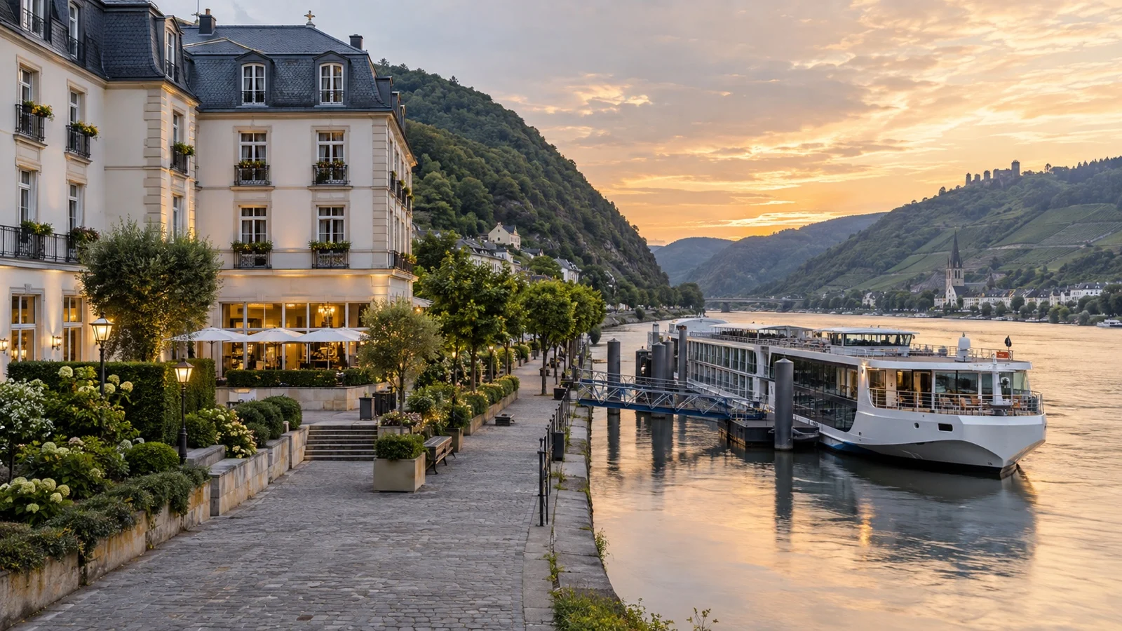 Riverside hotel exterior used during itinerary change