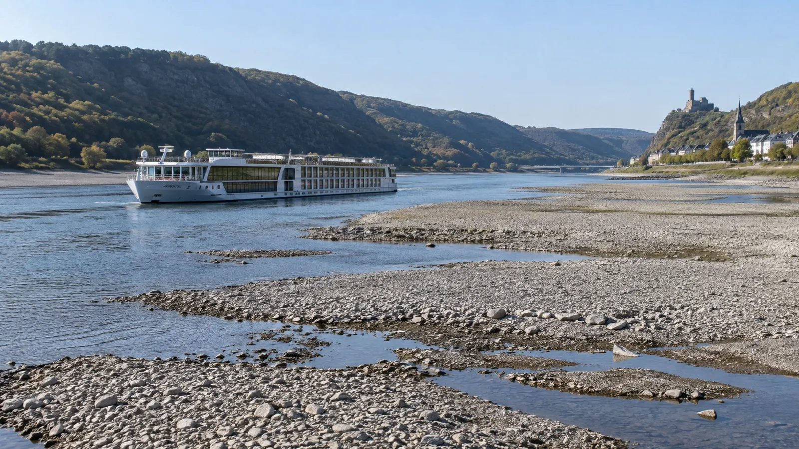 Low-water river channel exposing sandbars