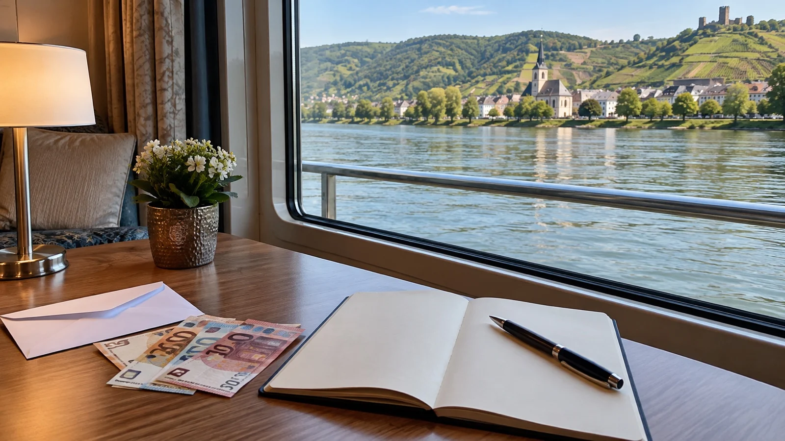 River cruise gratuity budgeting items in a cabin