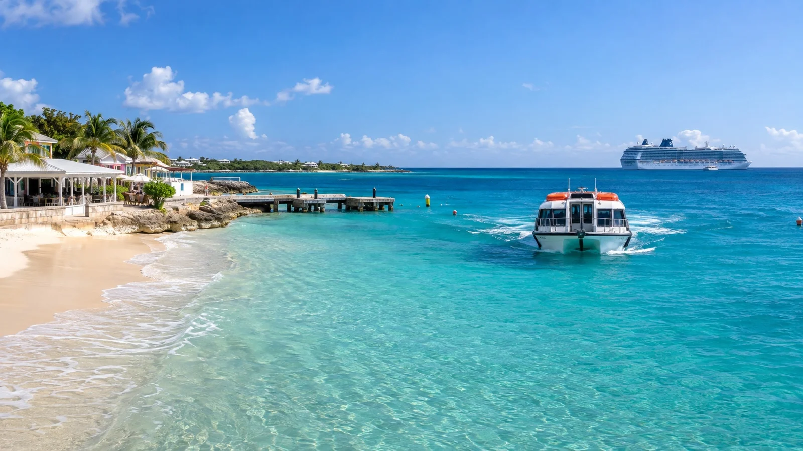 Tender boat approaching Road Bay and Sandy Ground in Anguilla