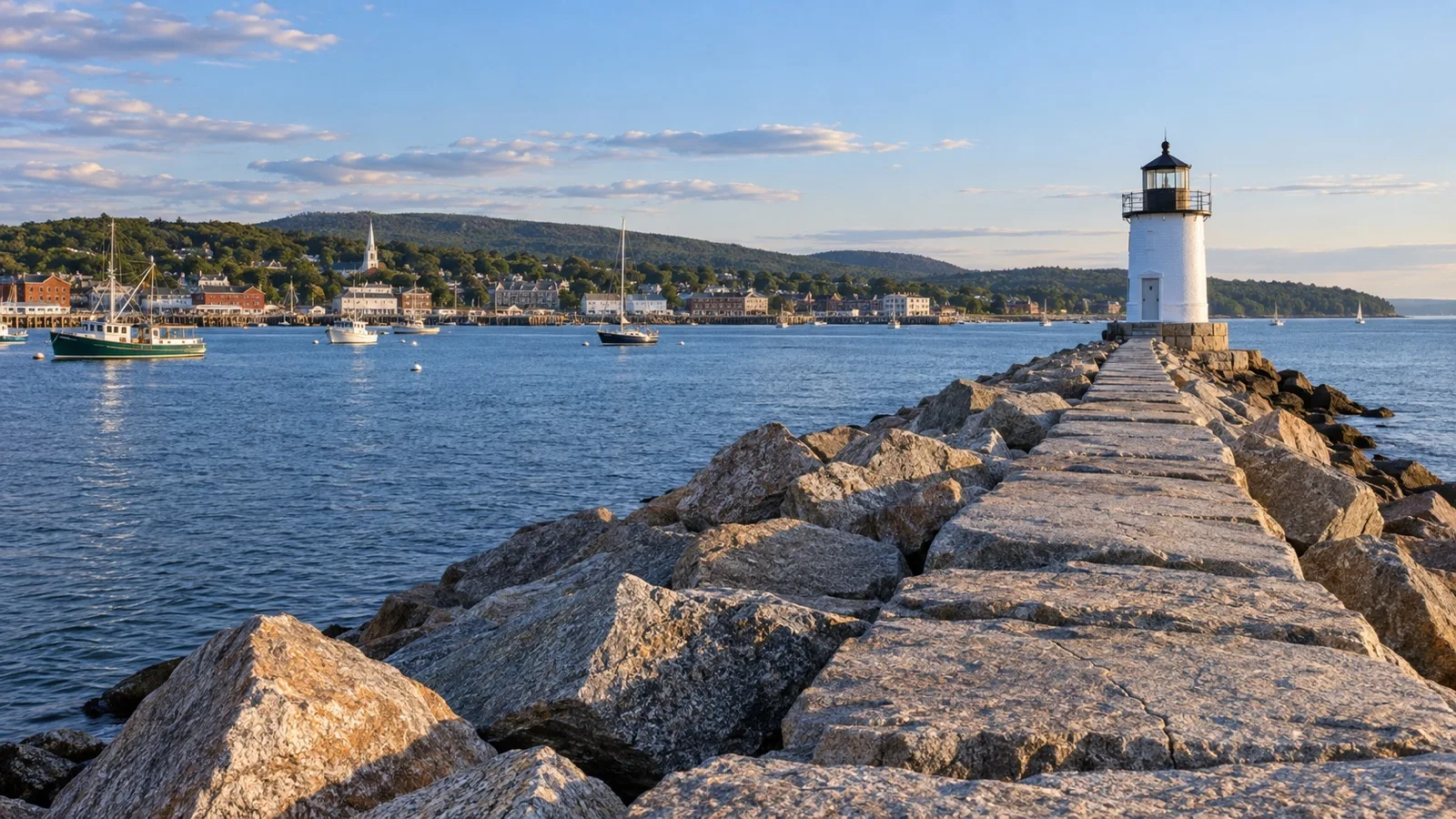 Granite Rockland Breakwater leading to its lighthouse