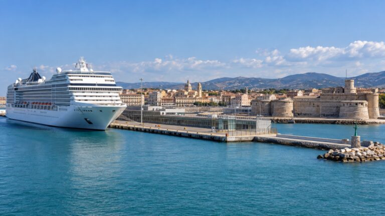Cruise ship docked at Civitavecchia harbor on Italy’s Tyrrhenian coast