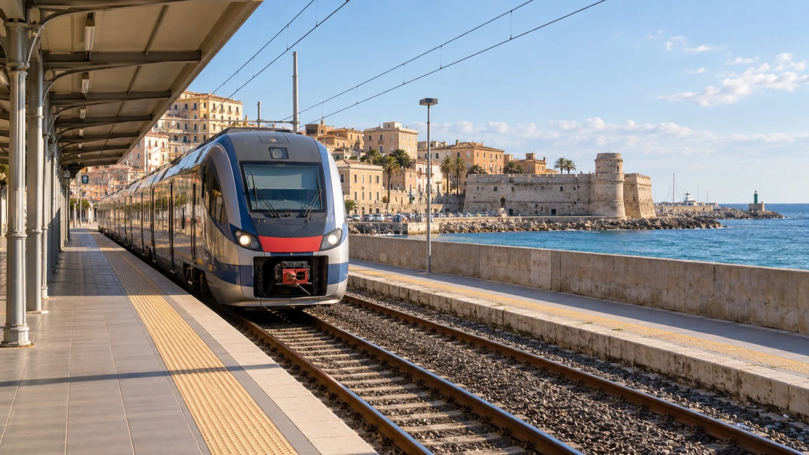 Regional train at Civitavecchia station for travel to Rome