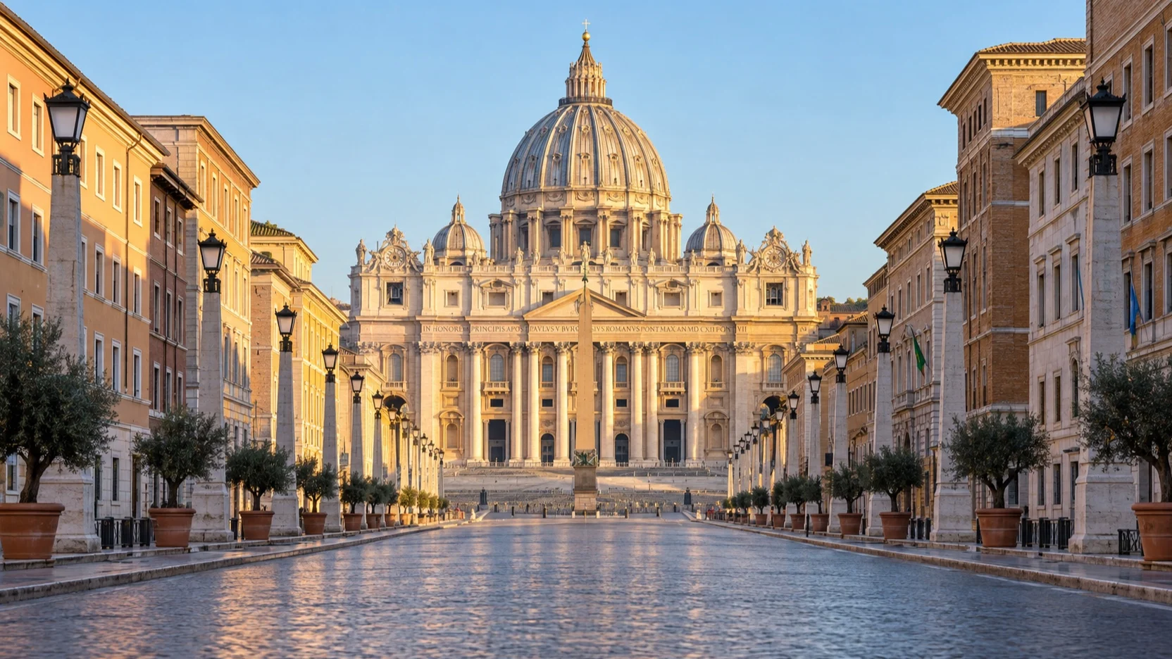 St Peter’s Basilica at the end of Via della Conciliazione in Rome